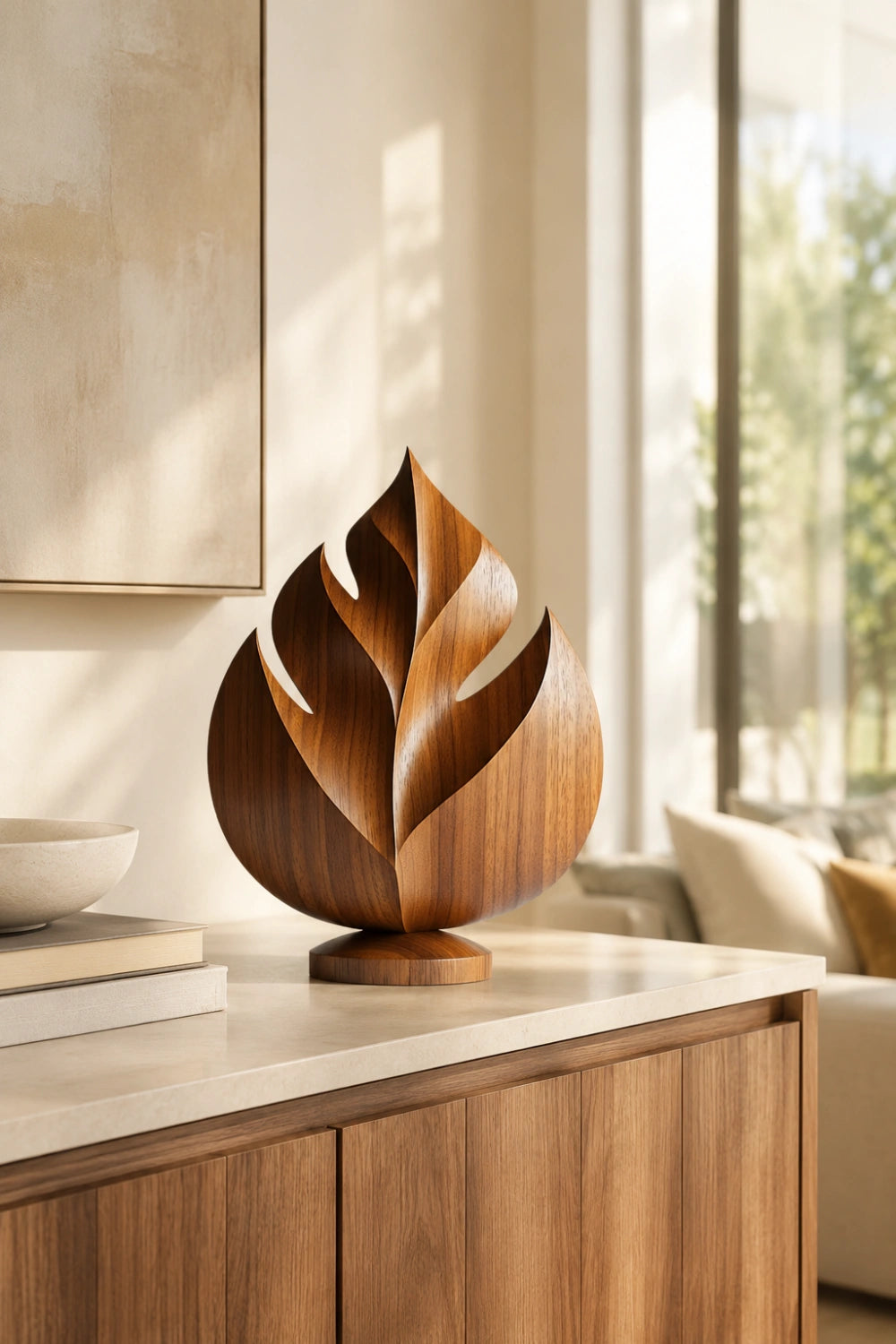 Carved Wood Tropical Leaf Sculpture | Abstract Botanical Home Decor