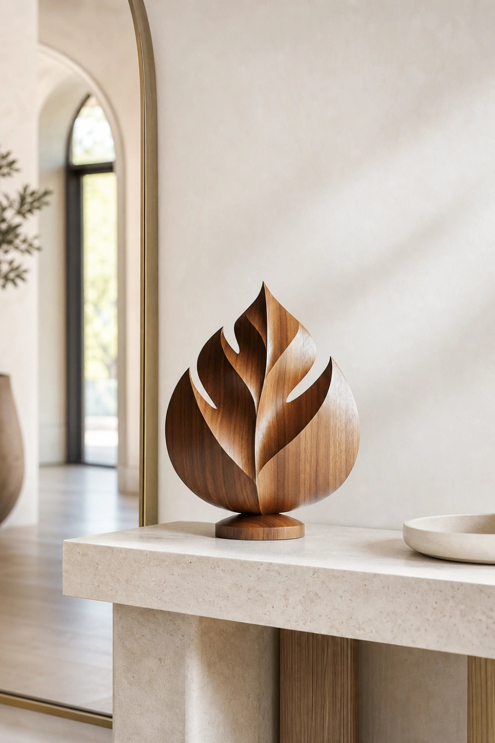Carved Wood Tropical Leaf Sculpture | Abstract Botanical Home Decor