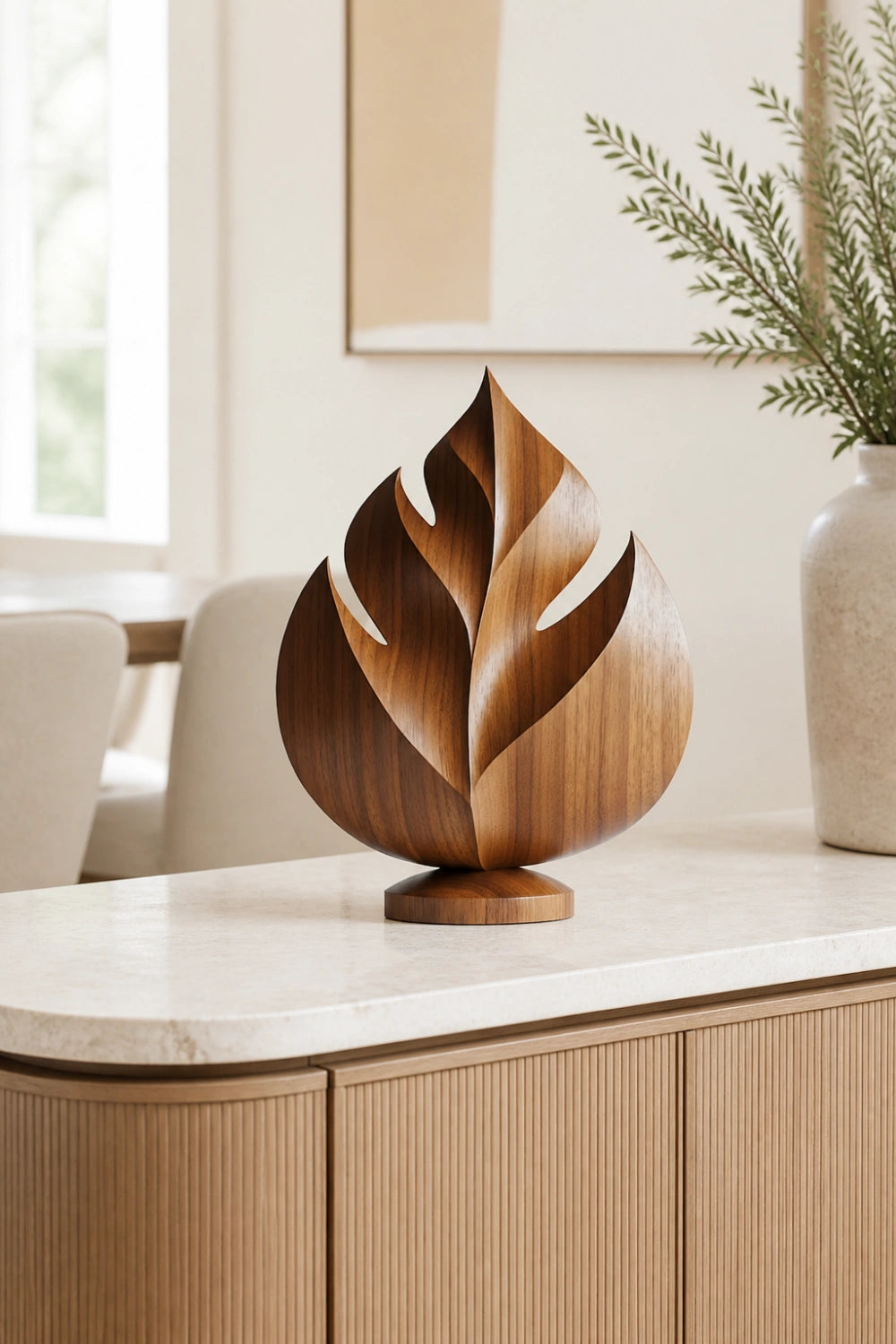 Carved Wood Tropical Leaf Sculpture | Abstract Botanical Home Decor