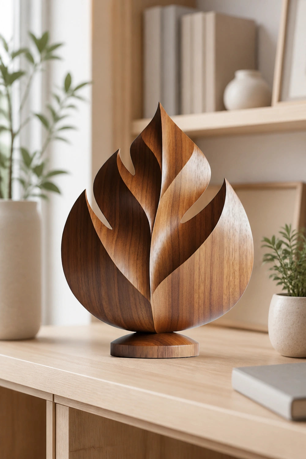 Carved Wood Tropical Leaf Sculpture | Abstract Botanical Home Decor