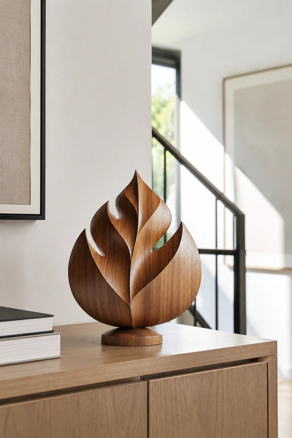 Carved Wood Tropical Leaf Sculpture | Abstract Botanical Home Decor