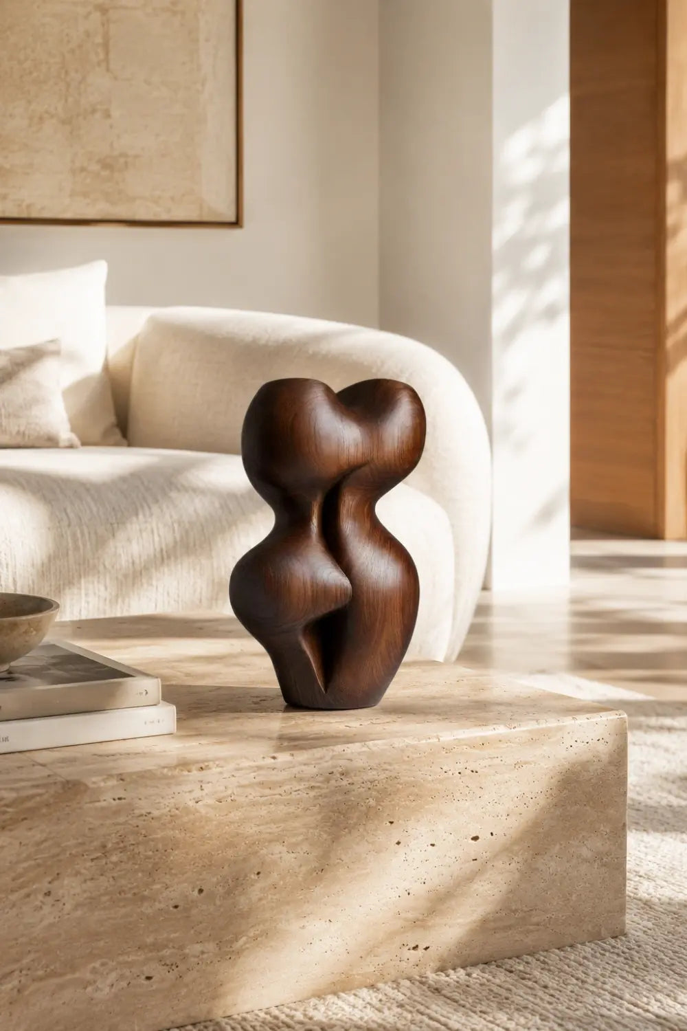 Biomorphic Wood Sculpture | Abstract Curved Statue | Modern Accent Art