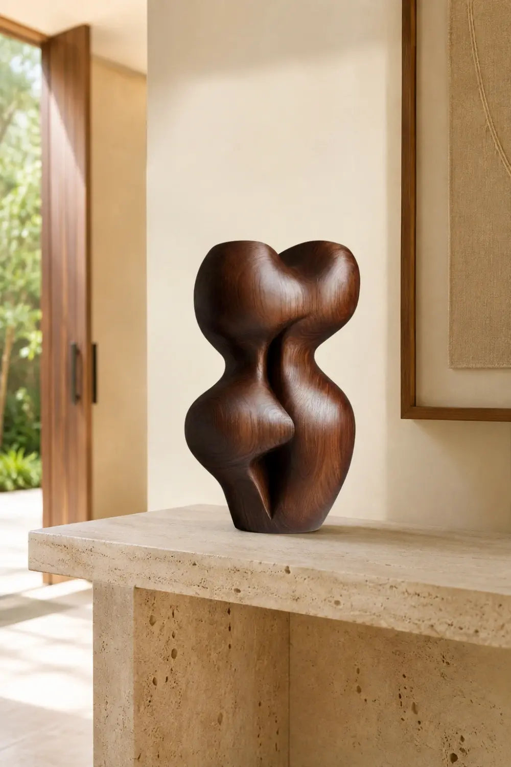 Biomorphic Wood Sculpture | Abstract Curved Statue | Modern Accent Art