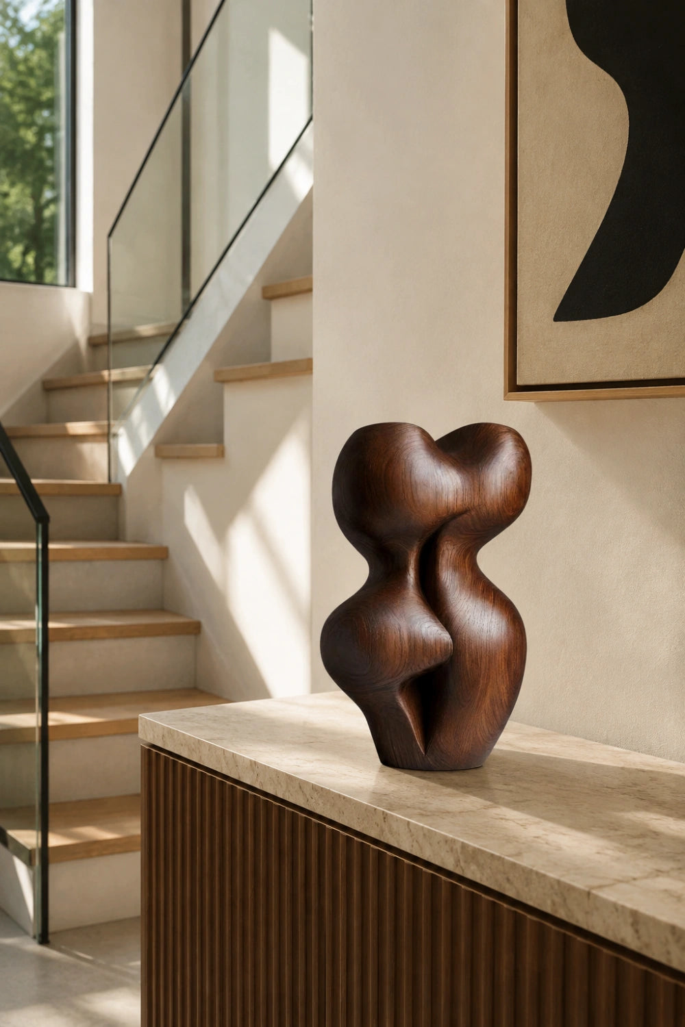 Biomorphic Wood Sculpture | Abstract Curved Statue | Modern Accent Art