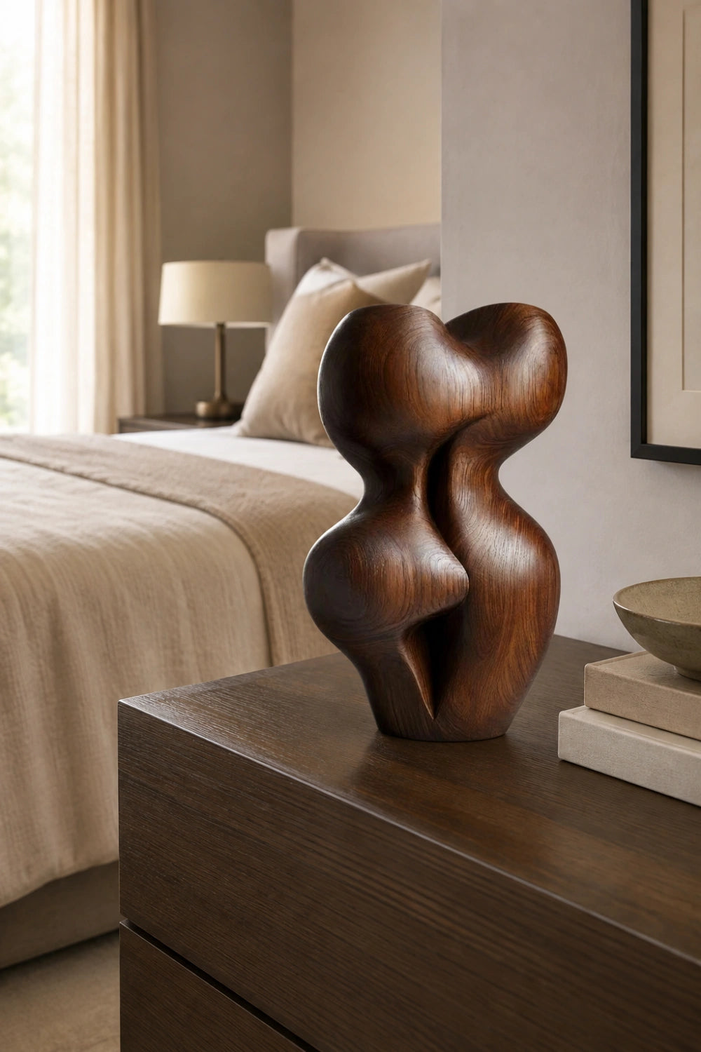 Biomorphic Wood Sculpture | Abstract Curved Statue | Modern Accent Art