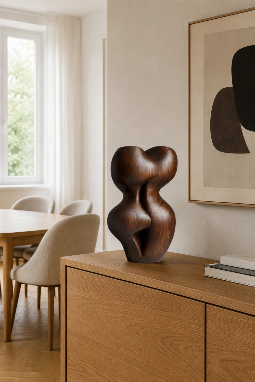 Biomorphic Wood Sculpture | Abstract Curved Statue | Modern Accent Art