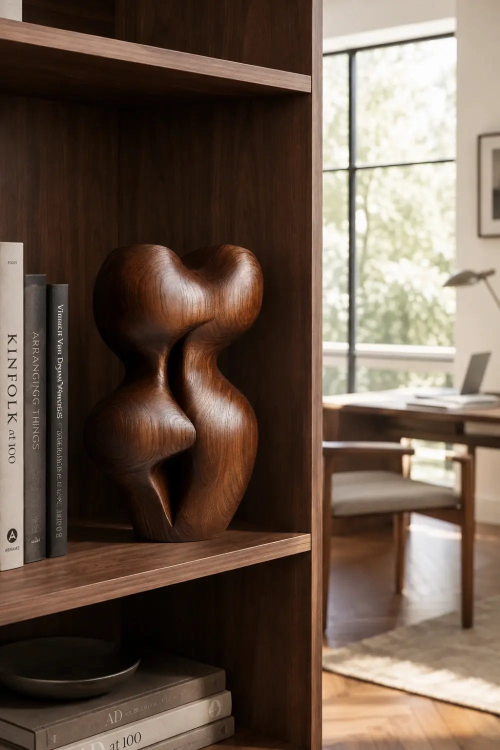 Biomorphic Wood Sculpture | Abstract Curved Statue | Modern Accent Art