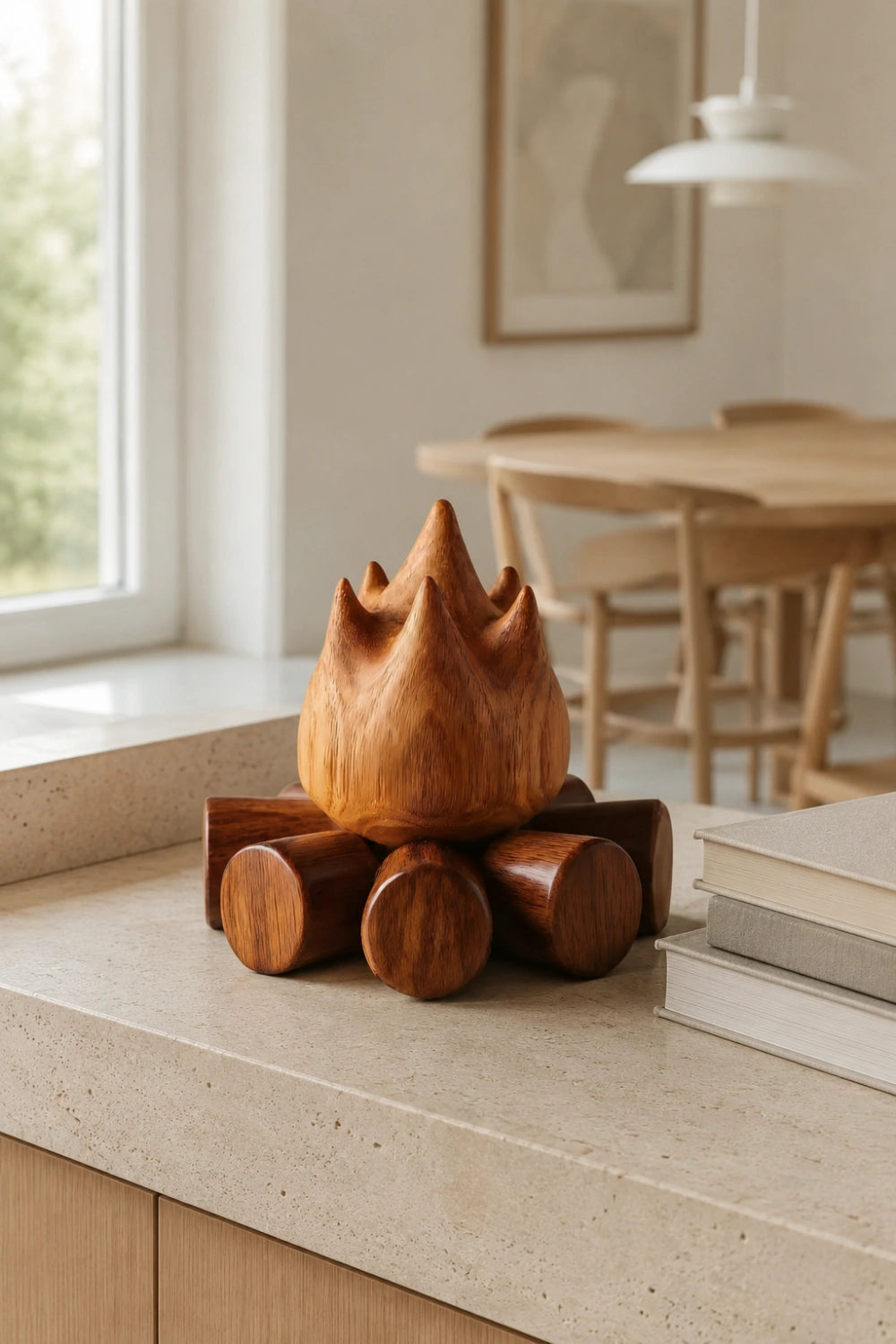 Carved Wood Campfire Sculpture | Cozy Cabin Decor | Fireplace Gift Ornament