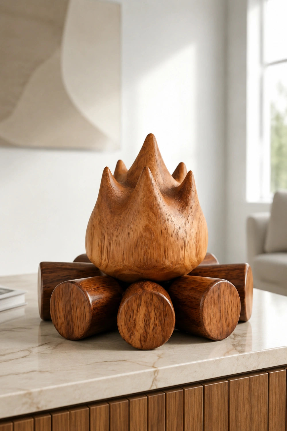 Carved Wood Campfire Sculpture | Cozy Cabin Decor | Fireplace Gift Ornament