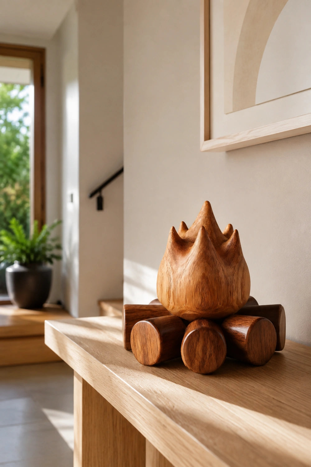 Carved Wood Campfire Sculpture | Cozy Cabin Decor | Fireplace Gift Ornament