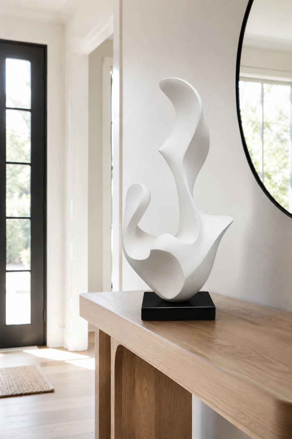 White Abstract Wood Sculpture | Modern Organic Statue | Luxury Gallery Decor