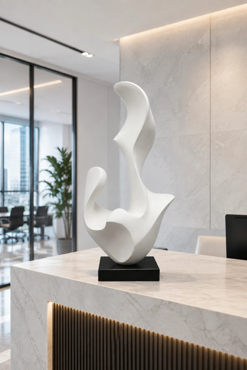 White Abstract Wood Sculpture | Modern Organic Statue | Luxury Gallery Decor