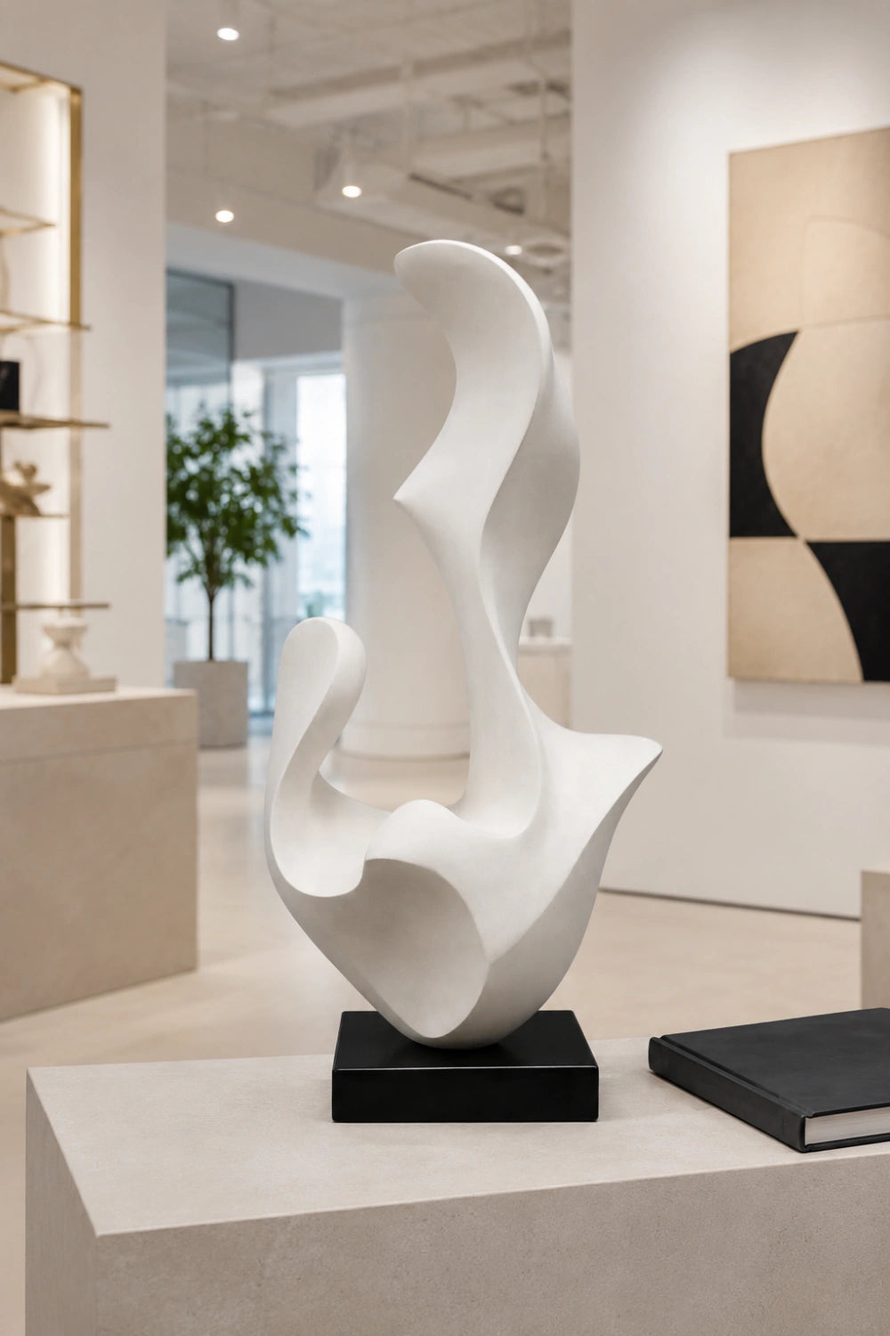 White Abstract Wood Sculpture | Modern Organic Statue | Luxury Gallery Decor