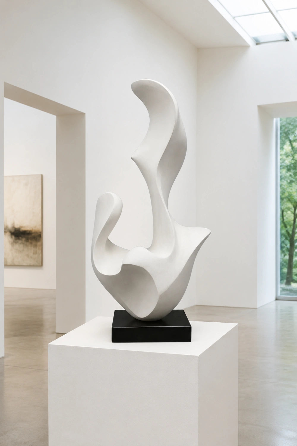 White Abstract Wood Sculpture | Modern Organic Statue | Luxury Gallery Decor