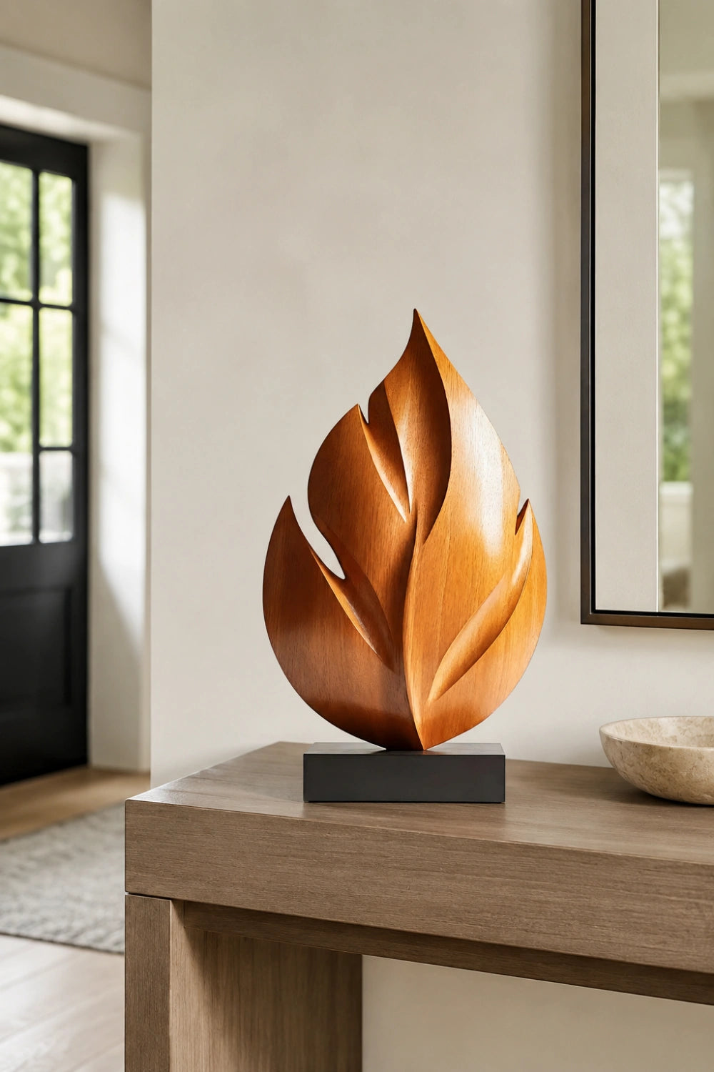 Carved Wood Leaf Sculpture | Organic Botanical Statue | Nature Art Gift
