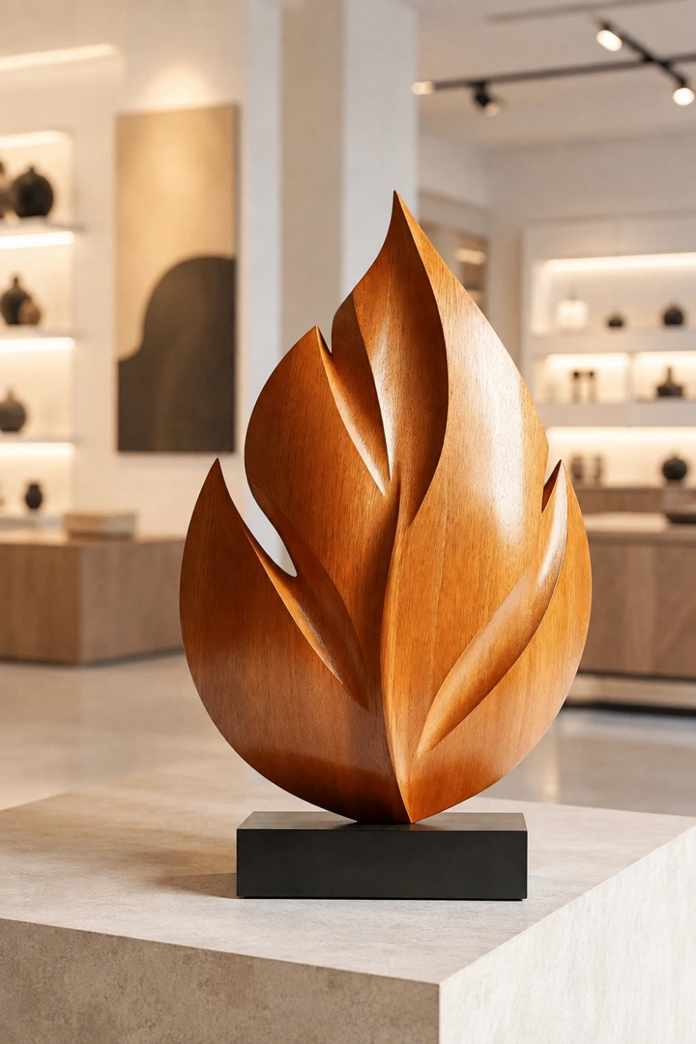 Carved Wood Leaf Sculpture | Organic Botanical Statue | Nature Art Gift