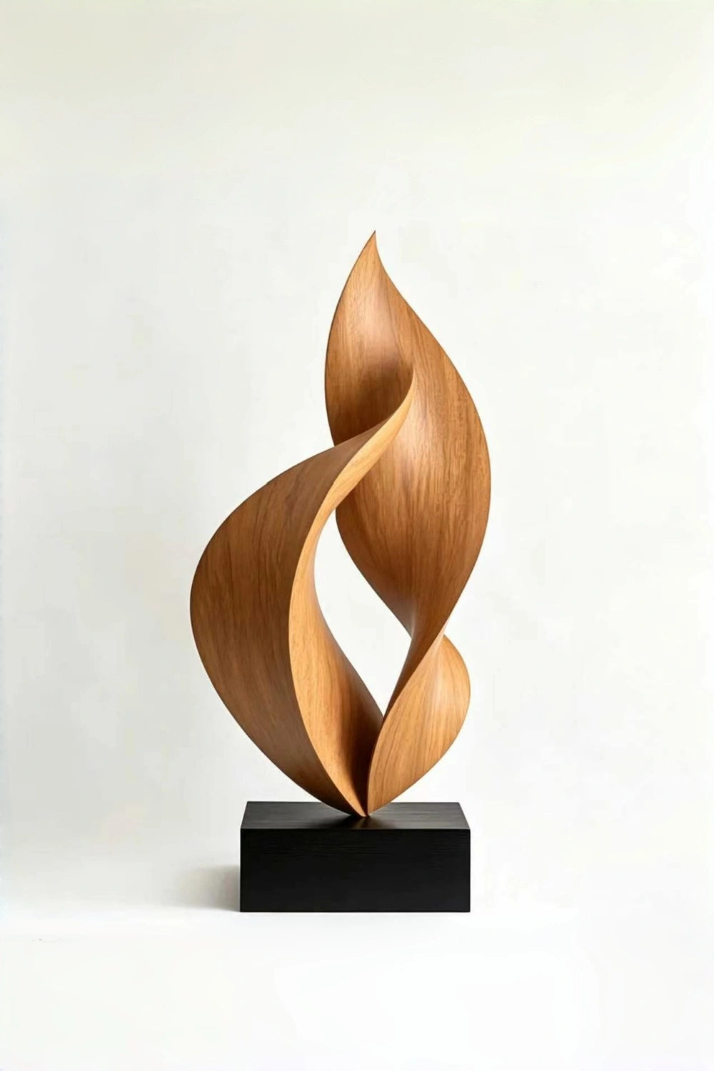 Twisted Flame Wood Sculpture | Abstract Ribbon Statue | Hearth Display Gift