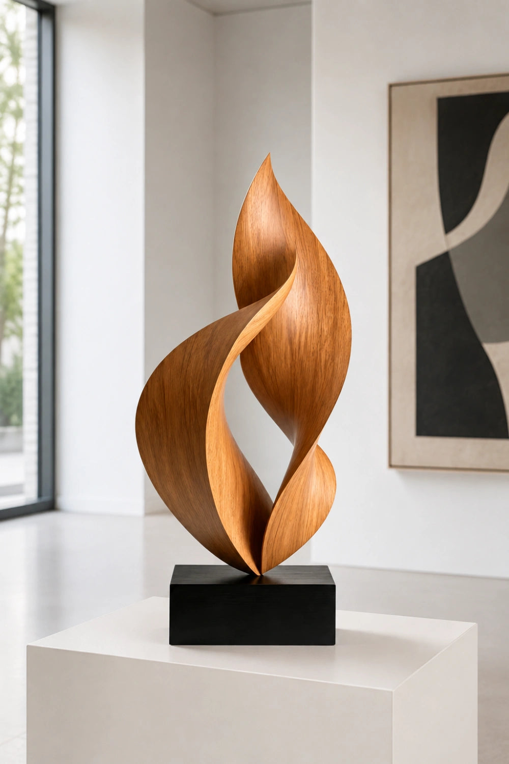 Twisted Flame Wood Sculpture | Abstract Ribbon Statue | Hearth Display Gift
