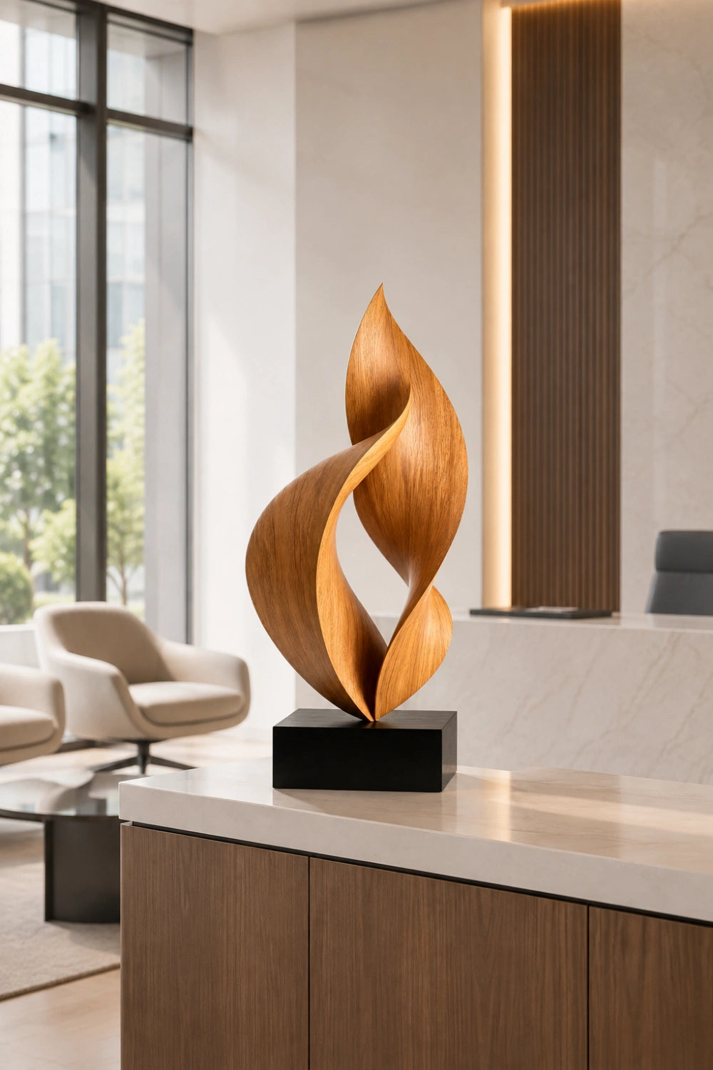 Twisted Flame Wood Sculpture | Abstract Ribbon Statue | Hearth Display Gift