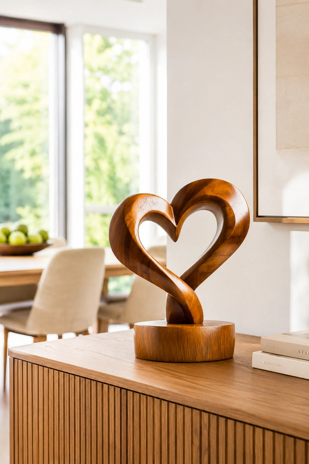 Carved Wood Heart Sculpture | Romantic Decoration Gift