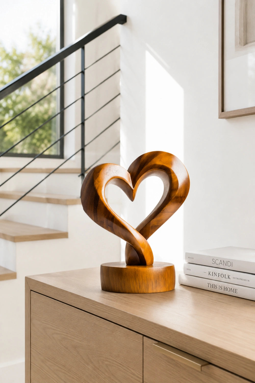 Carved Wood Heart Sculpture | Romantic Decoration Gift