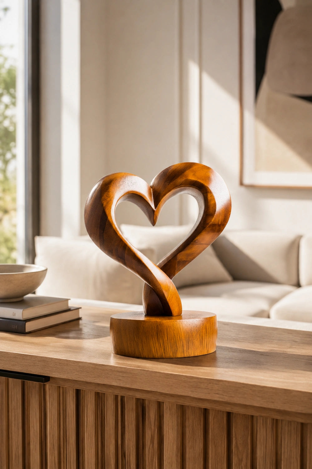 Carved Wood Heart Sculpture | Romantic Decoration Gift