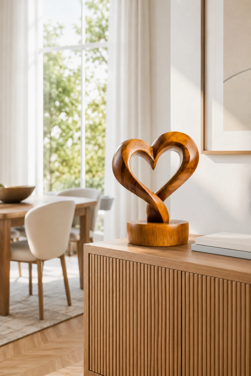 Carved Wood Heart Sculpture | Romantic Decoration Gift