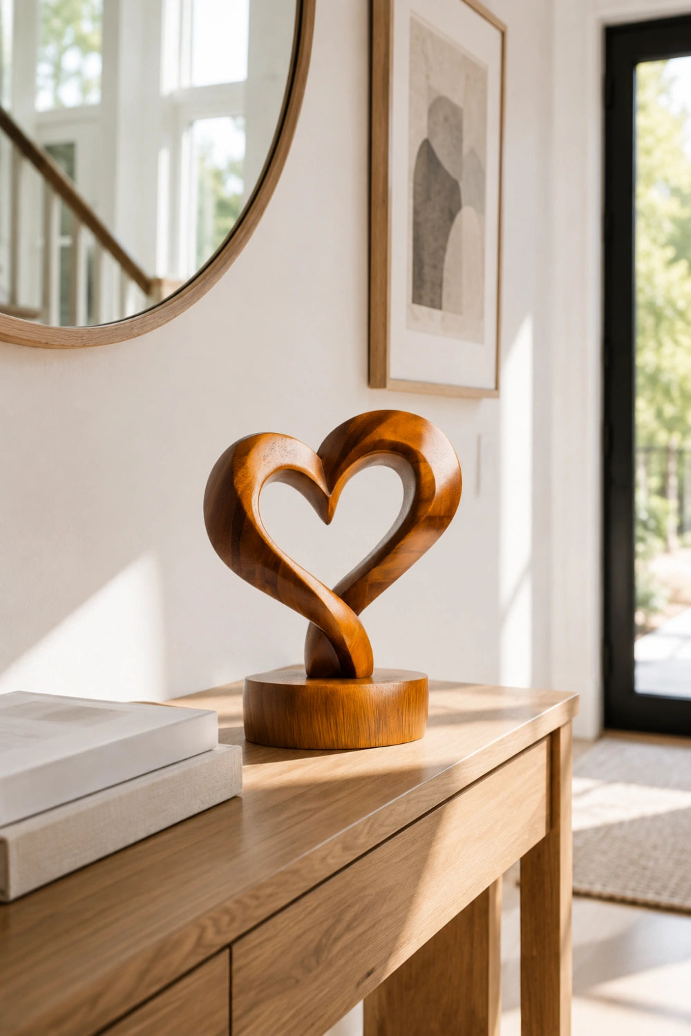 Carved Wood Heart Sculpture | Romantic Decoration Gift