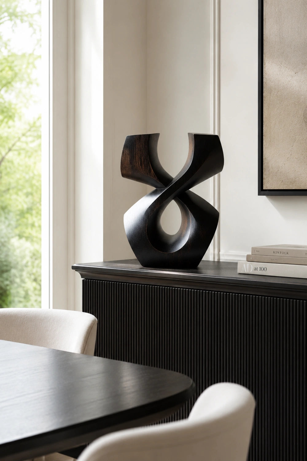 Dark Wood Abstract Sculpture | Infinity Loop Decoration Gift