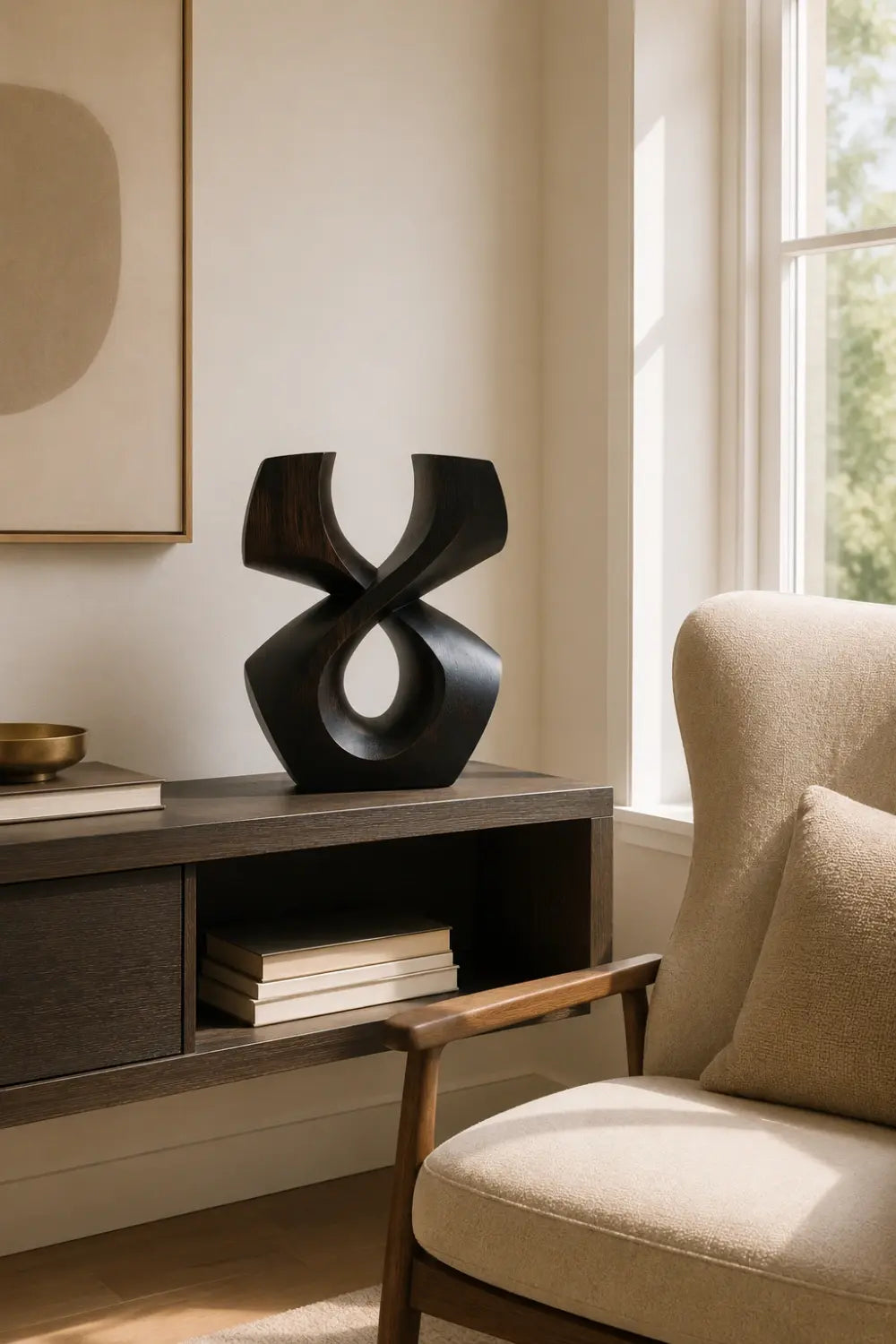 Dark Wood Abstract Sculpture | Infinity Loop Decoration Gift