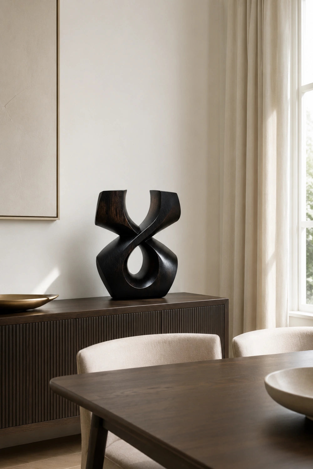 Dark Wood Abstract Sculpture | Infinity Loop Decoration Gift