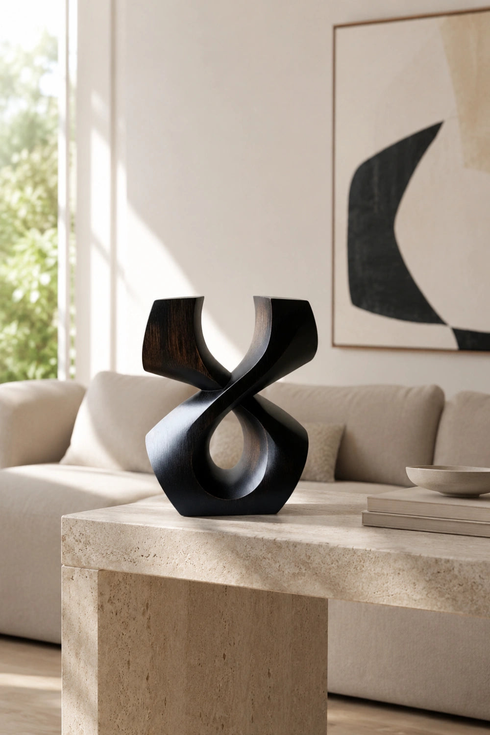 Dark Wood Abstract Sculpture | Infinity Loop Decoration Gift