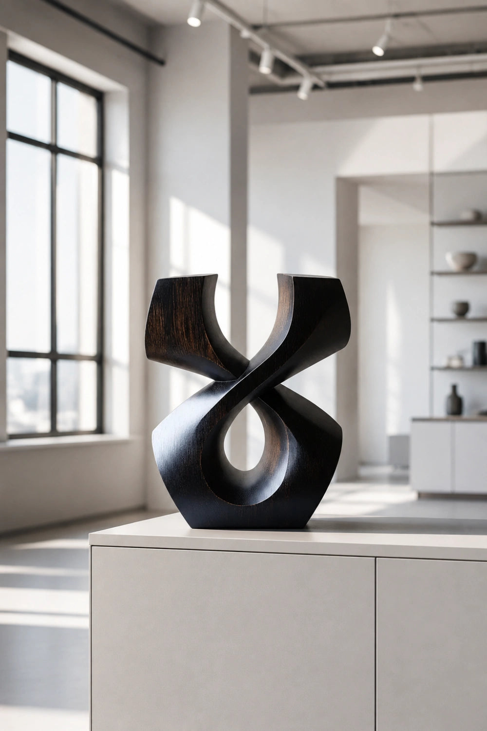 Dark Wood Abstract Sculpture | Infinity Loop Decoration Gift