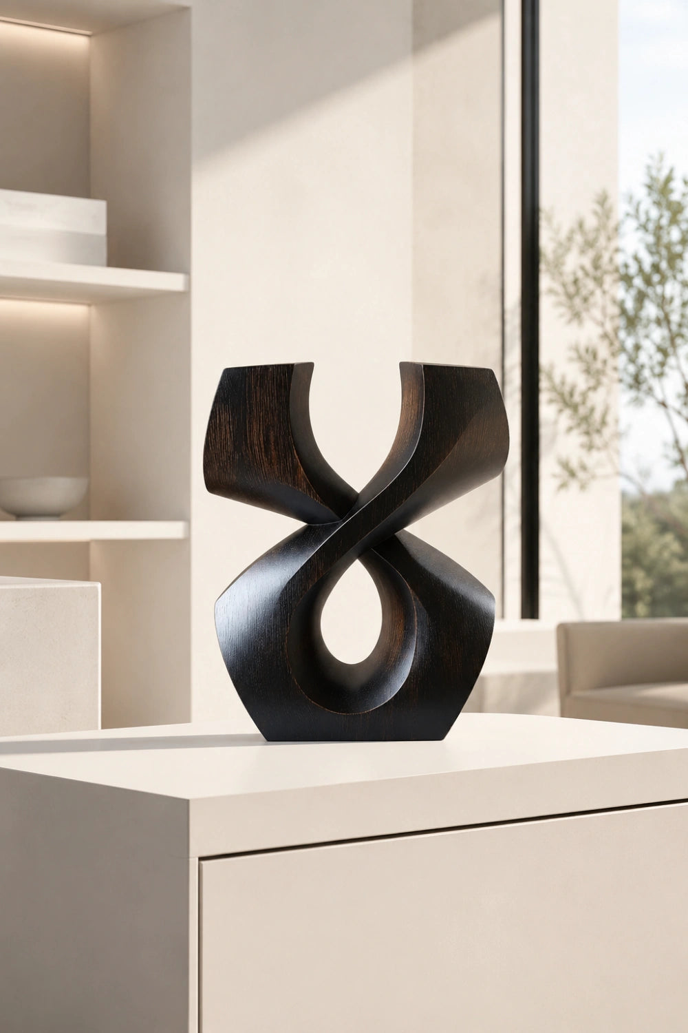 Dark Wood Abstract Sculpture | Infinity Loop Decoration Gift