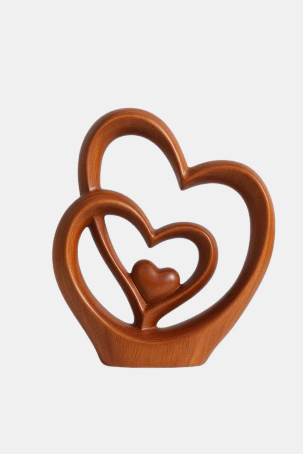 Carved Wood Triple Heart Statue | Love Decoration Gift