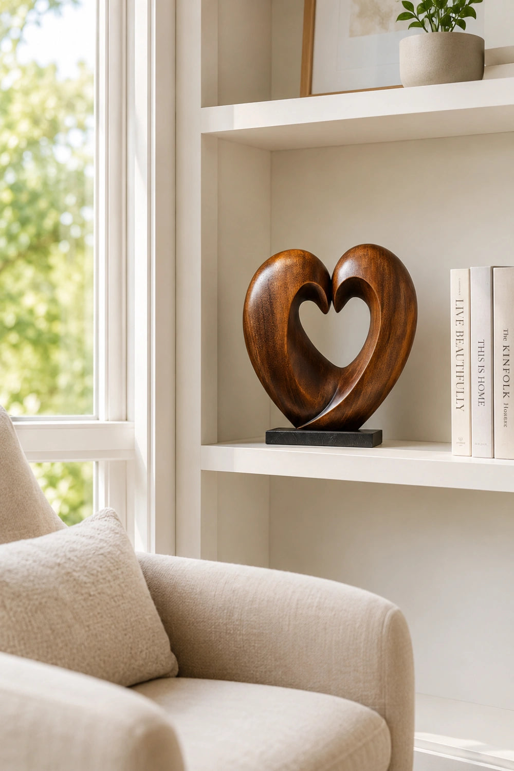 Wooden Heart Sculpture | Abstract Love Statue 5th Anniversary Gift