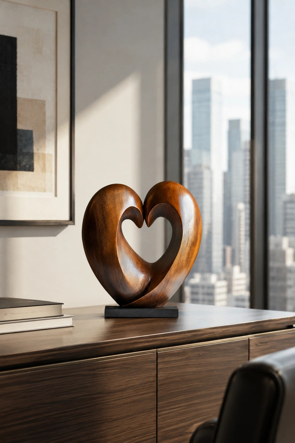 Wooden Heart Sculpture | Abstract Love Statue 5th Anniversary Gift