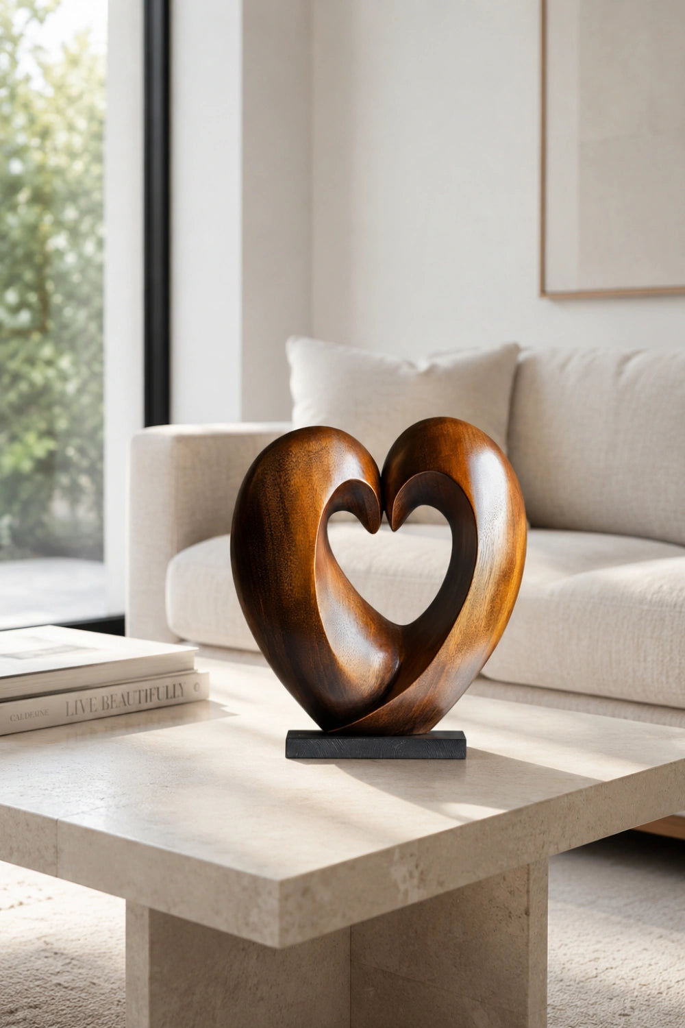 Wooden Heart Sculpture | Abstract Love Statue 5th Anniversary Gift