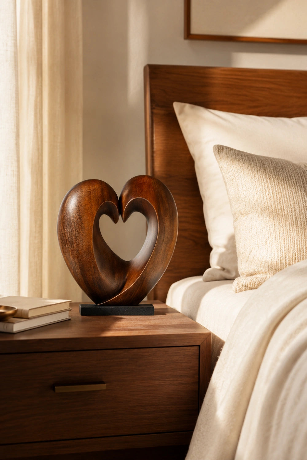 Wooden Heart Sculpture | Abstract Love Statue 5th Anniversary Gift