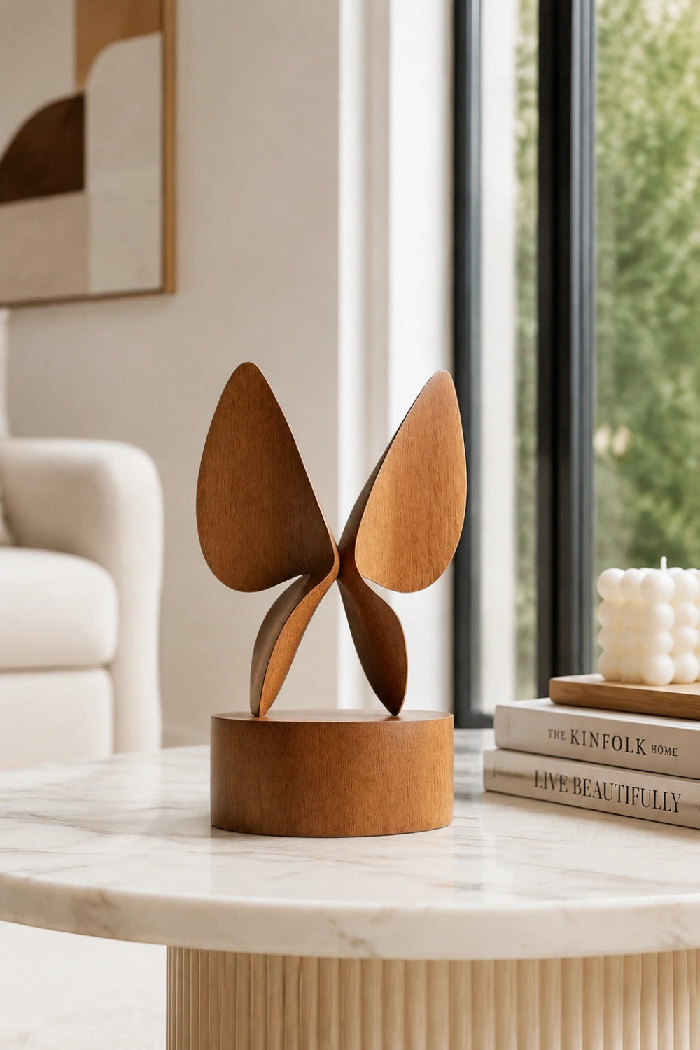 Wooden Butterfly Sculpture | Mid-Century Modern Table Accent
