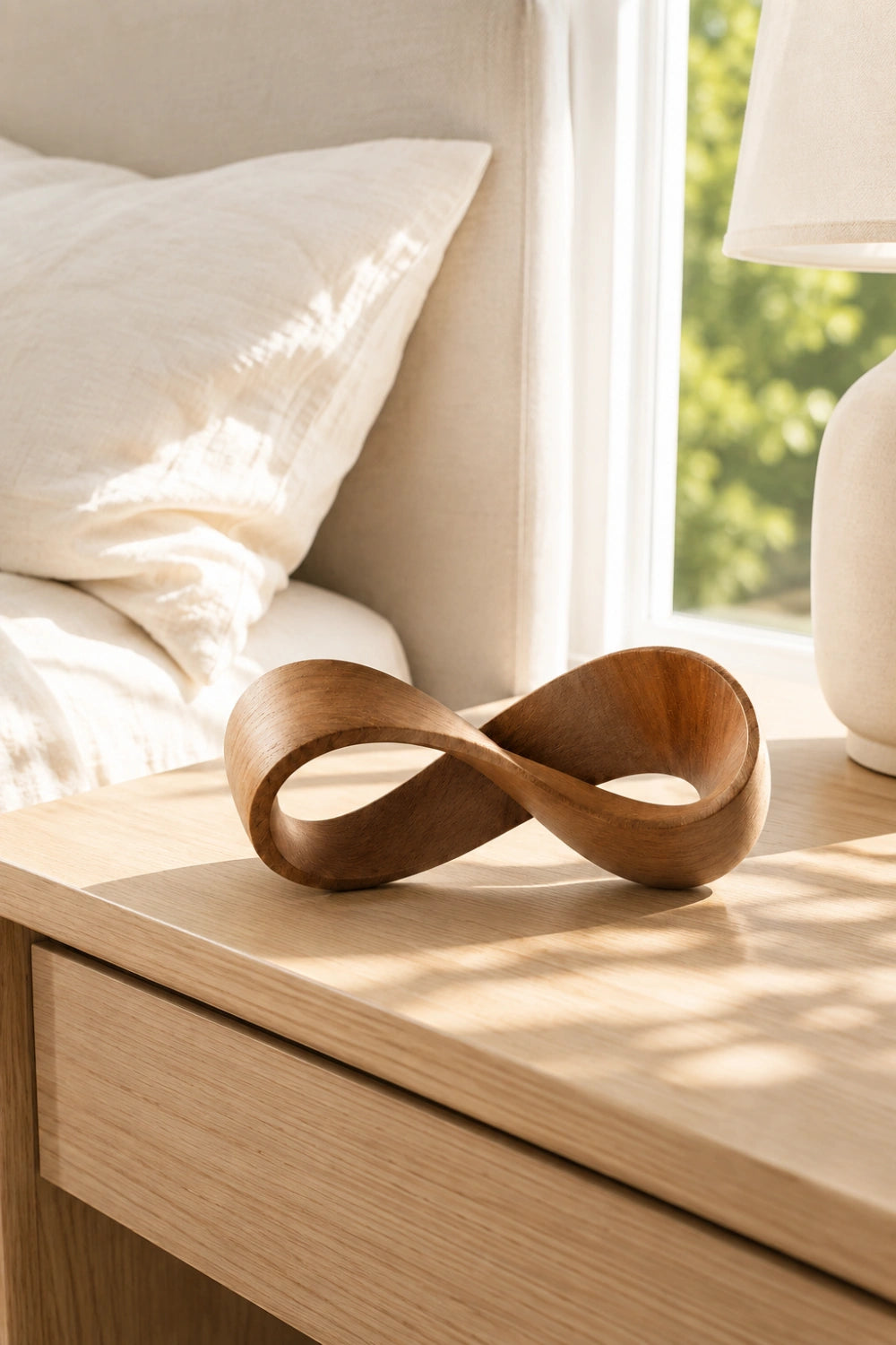 Wooden Infinity Loop Sculpture | Abstract Mobius Strip Art