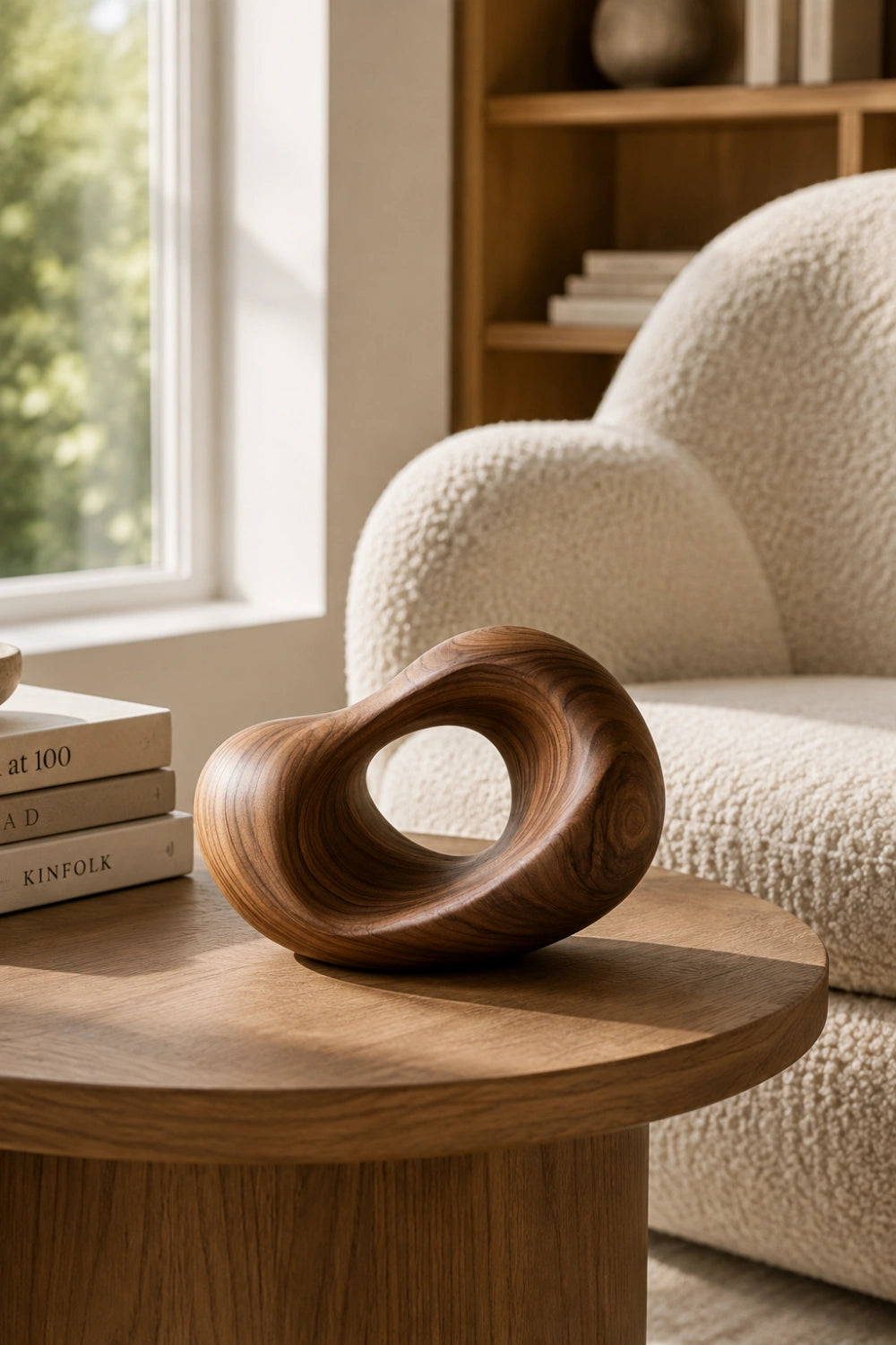 Organic Modern Wood Sculpture | Abstract Hollow Ring Decor