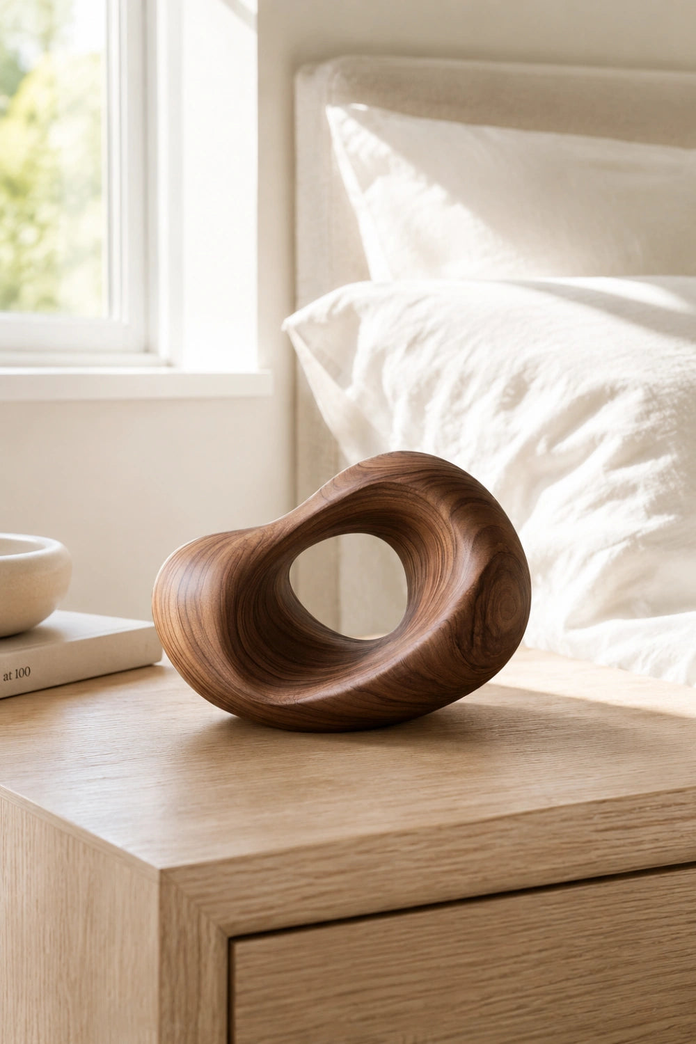 Organic Modern Wood Sculpture | Abstract Hollow Ring Decor