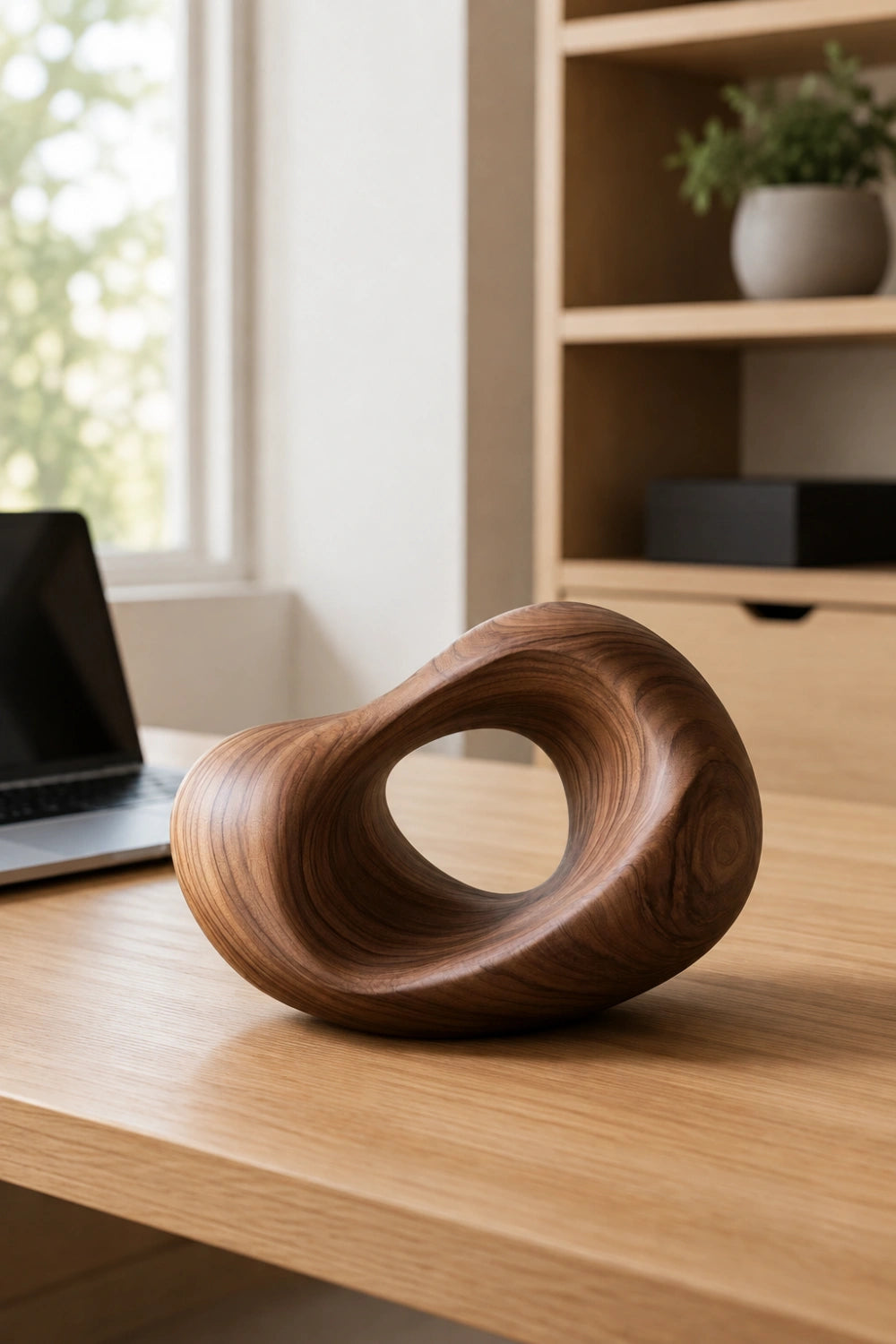 Organic Modern Wood Sculpture | Abstract Hollow Ring Decor