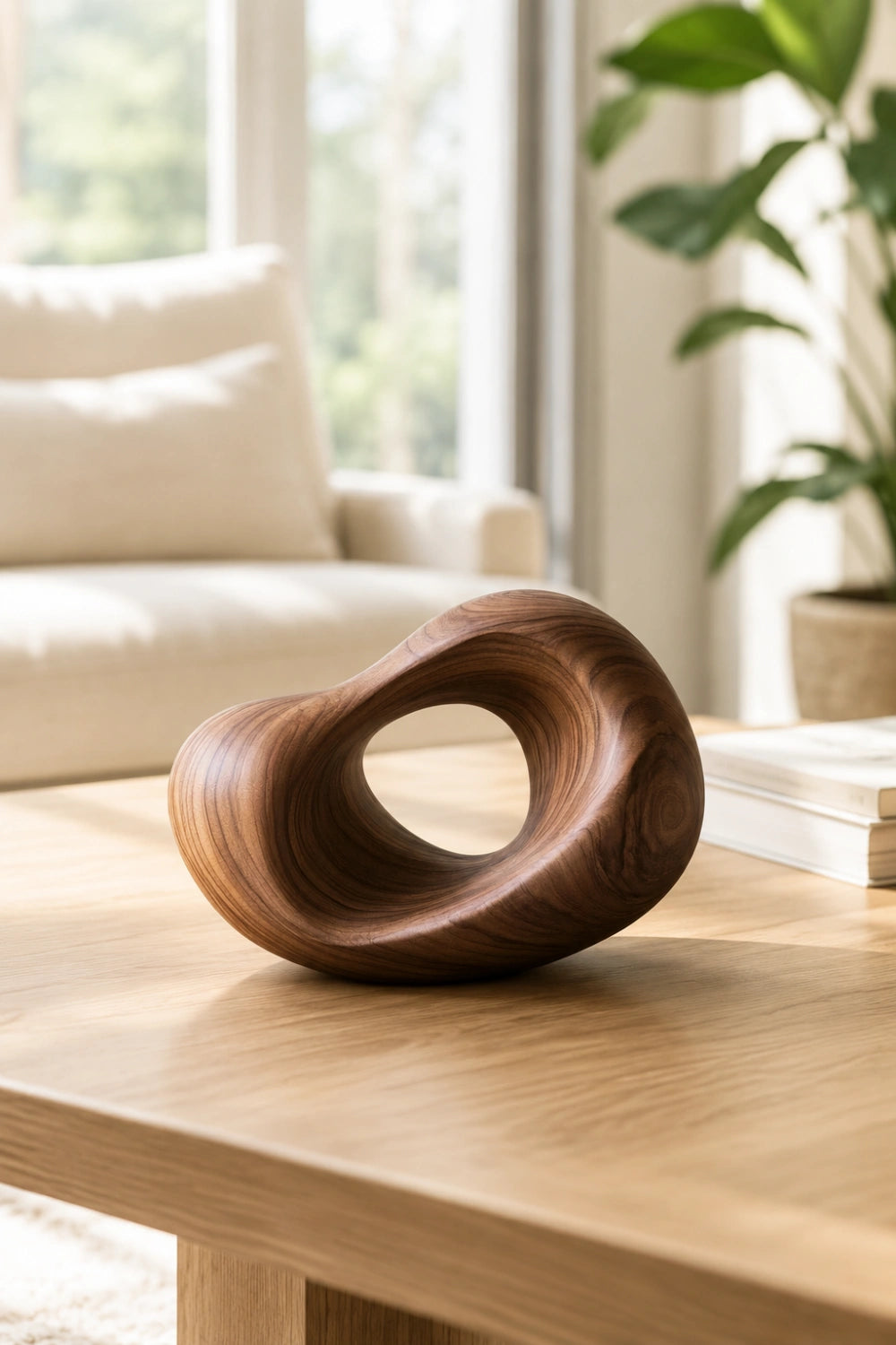 Organic Modern Wood Sculpture | Abstract Hollow Ring Decor