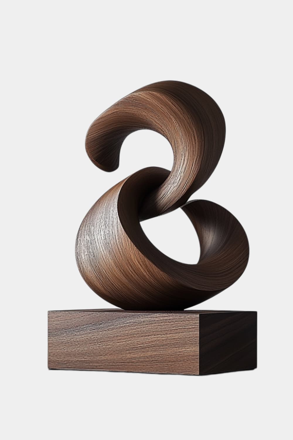 Interlocking Wood Sculpture | Dark Walnut Abstract Twist Art
