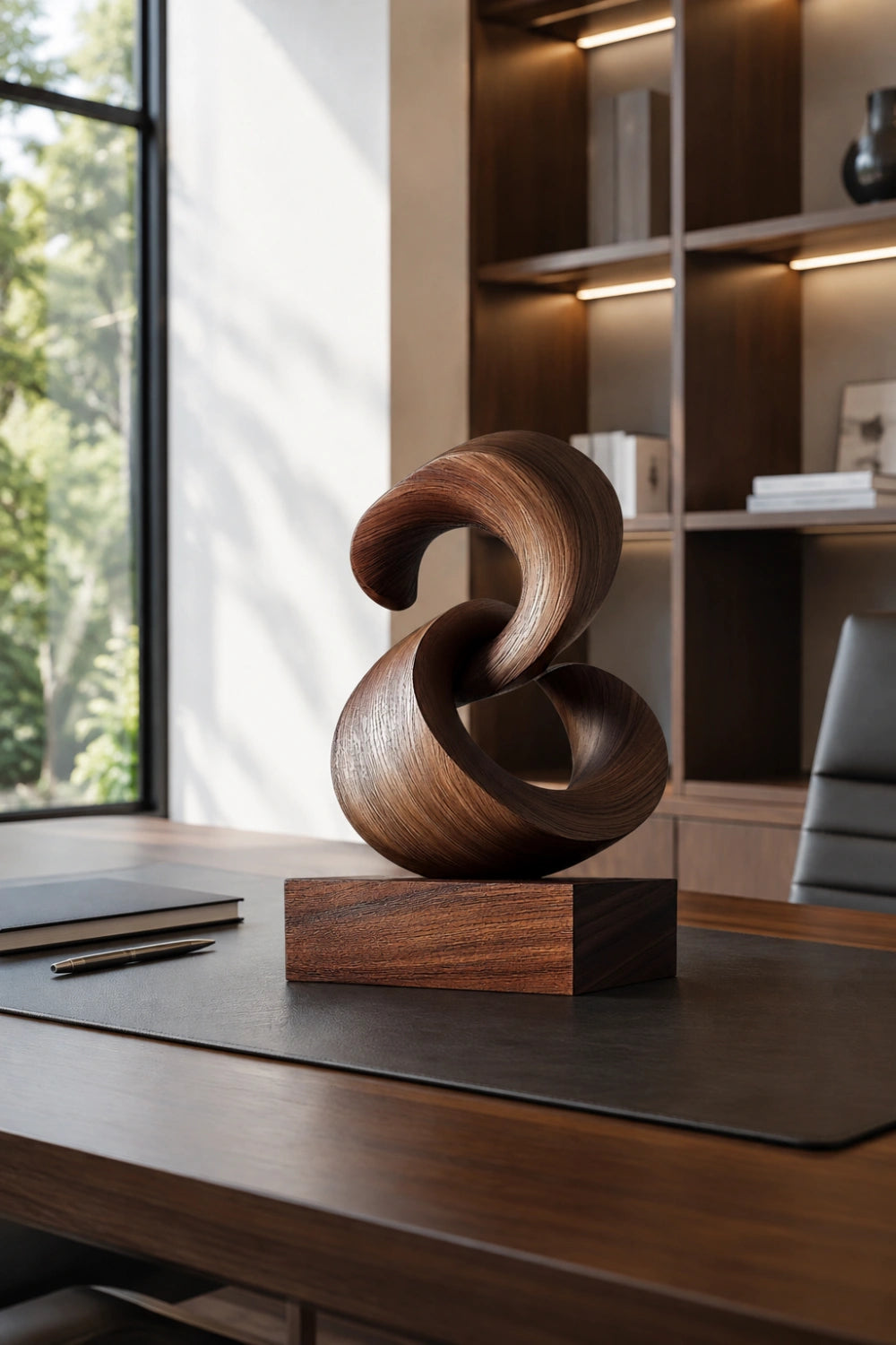 Interlocking Wood Sculpture | Dark Walnut Abstract Twist Art