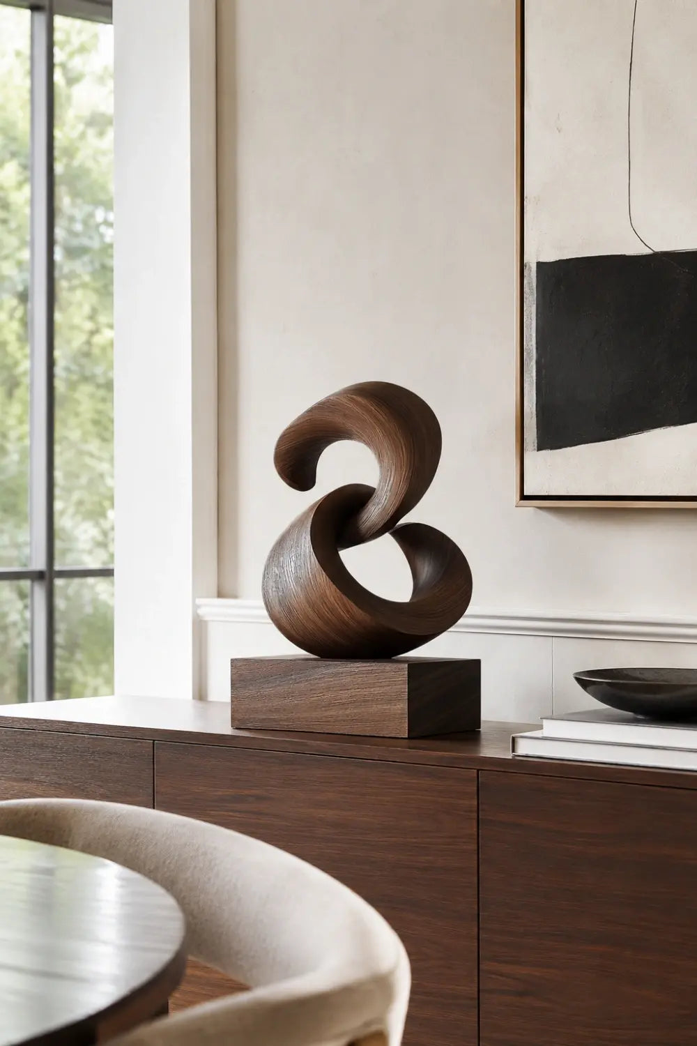 Interlocking Wood Sculpture | Dark Walnut Abstract Twist Art