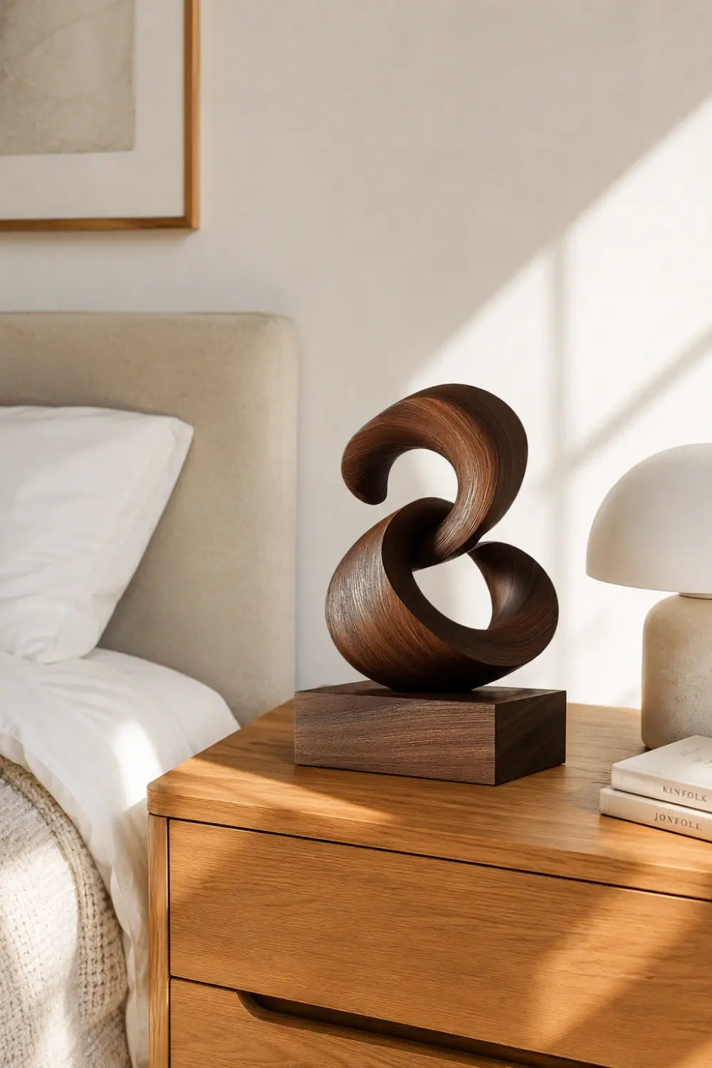 Interlocking Wood Sculpture | Dark Walnut Abstract Twist Art