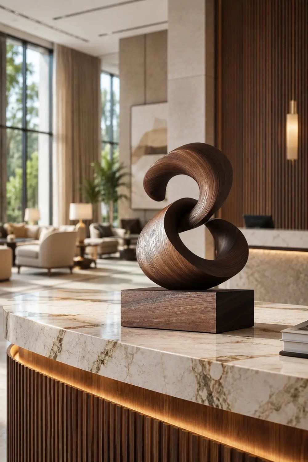 Interlocking Wood Sculpture | Dark Walnut Abstract Twist Art